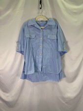 3.1 Phillip Lim x RTR Stripe Short Sleeve Button Up Top Size L Blue