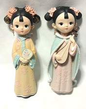 2 Chinese Princess Resin Dolls Statue Figurine Earrings 3D Lashes Anime B2