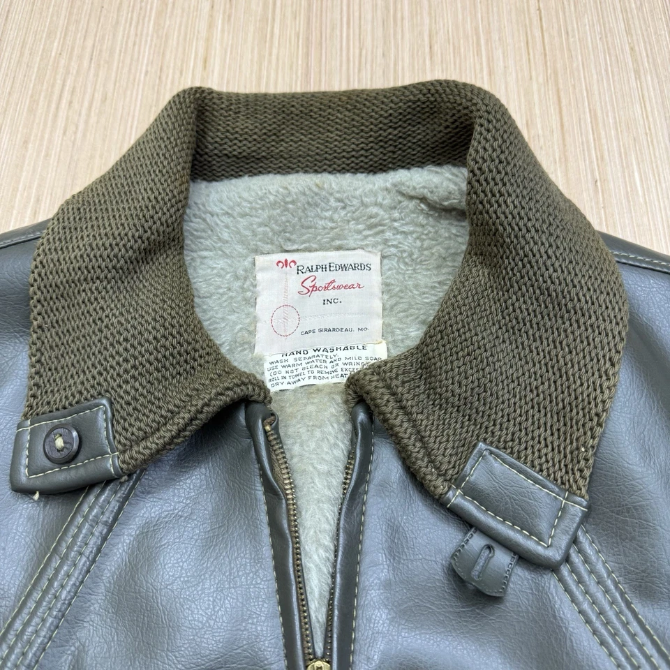 Vintage 60’s Knit Collar Leather Bomber Flight Jacket Ralph Edwards Sportswear - Image 4 of 4