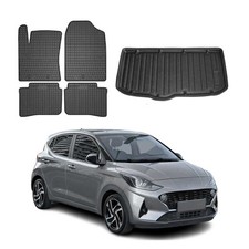 Fußmatten & Kofferraumwanne Set für Hyundai i10 2020-2026 Gummi TPE Schwarz 5x