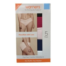 Warners Women's No Pinching, Lace Waistband Hipster, 5pk Fashion Pack, L 