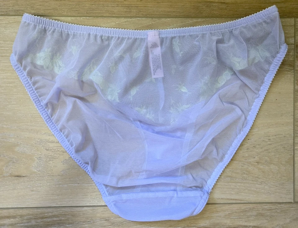Bragas de bikini vintage Victoria's Secret lavanda bordadas encaje malla transparente S Foto 2 de 3