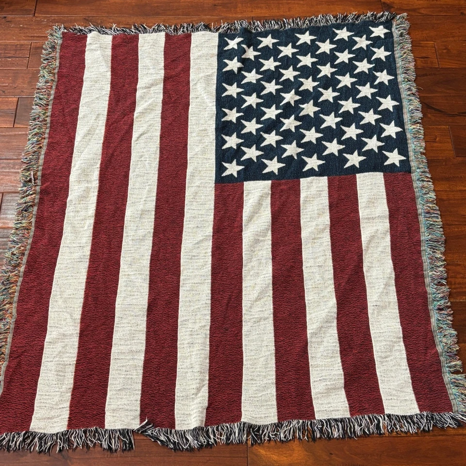 编织美国国旗毯条纹红色白色蓝色星星舒适家居装饰 — 第 2/4 张图片