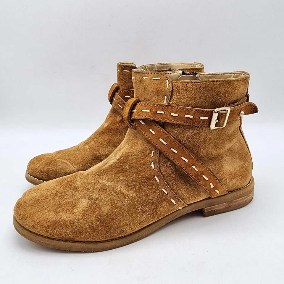 Hush Puppies Chardon Belt Suede Boots Booties Womens Size 7 Cognac Brown Western - Image 3 of 4