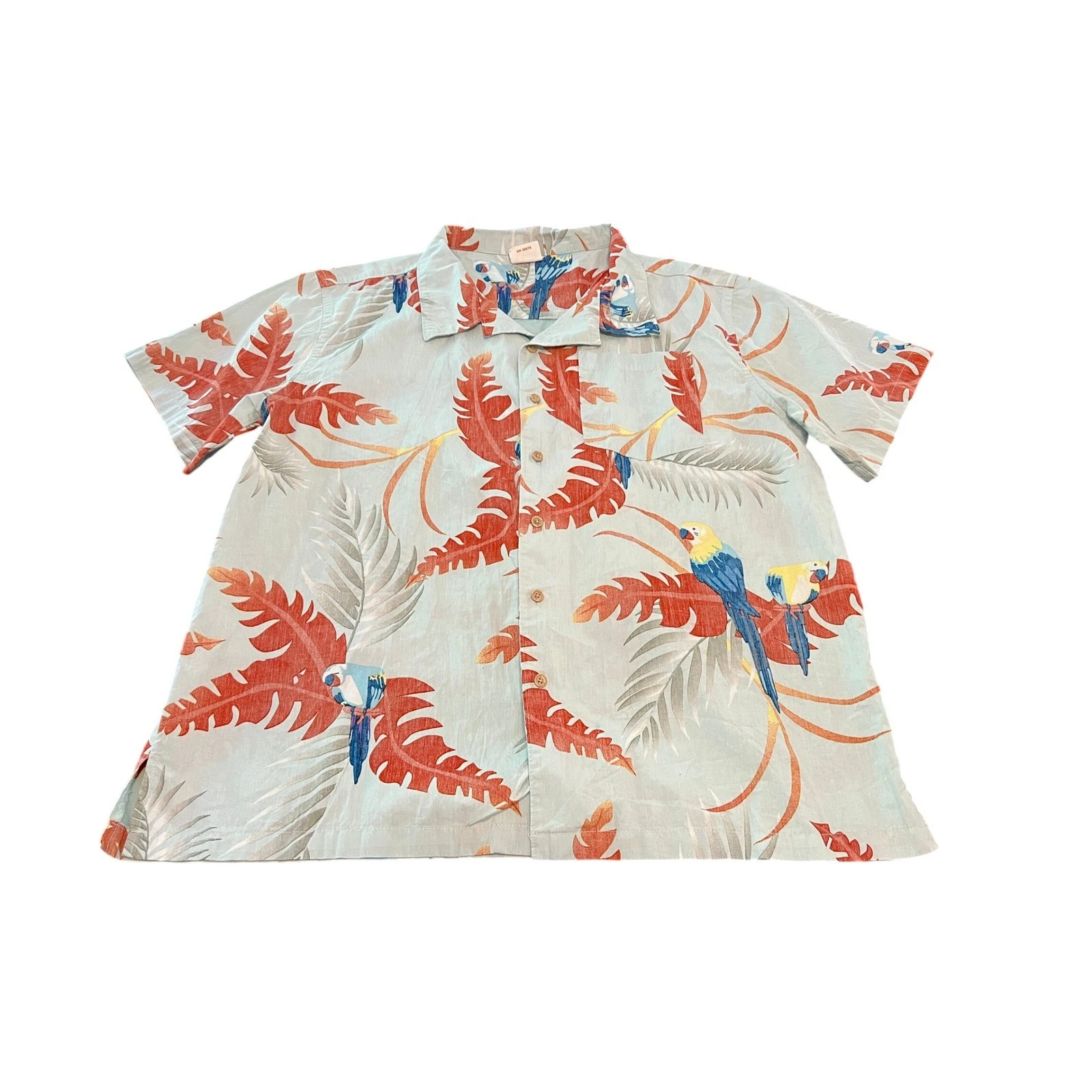 Barefoot in Paradise Aloha Royals Mens XL Blue Parrot Tropical Cotton Shirt