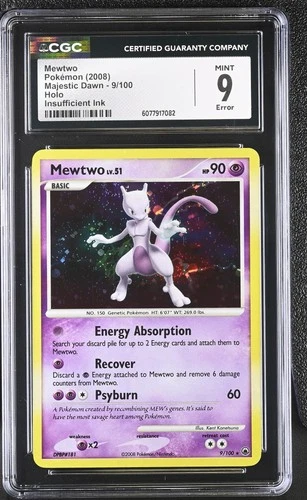 CGC 9 MINT Mewtwo 2008 Majestic Dawn 9/100 Holo HOLO BLEED Pokemon Card
