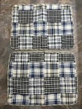 EDDIE BAUER Home-(2) Standard Quilted Pillow Shams-Patchwork Plaids/Neutrals-