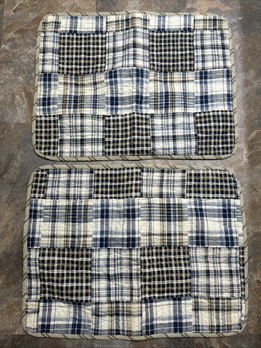 EDDIE BAUER Home-(2) Standard Quilted Pillow Shams-Patchwork Plaids/Neutrals- - 第 1/12 張圖片