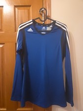 Adidas Women's Long Sleeve Blue, White Soccer Sports Jersey Sz MED Climacool