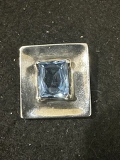 Vintage Talleras De Los Ballesteros Sterling Silver & Blue Topaz Brooch 17.3 Grs