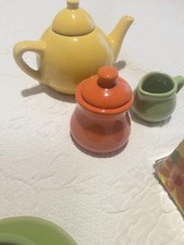 Schilling Children  s Tea Set 13 Pieces Porcelain Colorful 2008 Box Has Wear