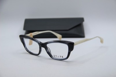 NEW STATE LAKE ASPHALT PEARL BLUE HORN IVORY AUTHENTIC FRAMES EYEGLASSES 52-17
