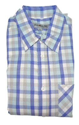 Small Sun River Block Plaid Short Sleeve Button Front Shirt Lavender