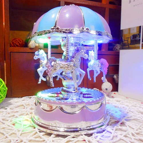 Music Toy Carousel Music Box Merry-Go-Round Birthday Gift for Kids Purple