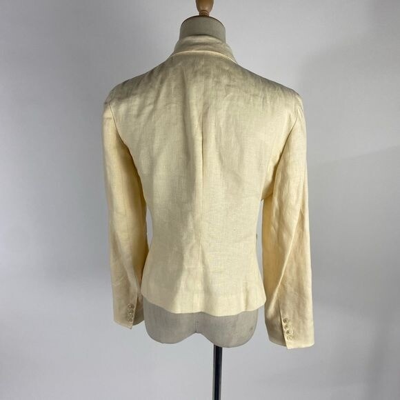 RALPH LAUREN Women's Linen Yellow Cream Button Front Career