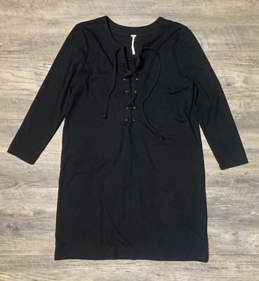 Free People Black Lace Up Dress 3/4 Sleeves Size S | eBay