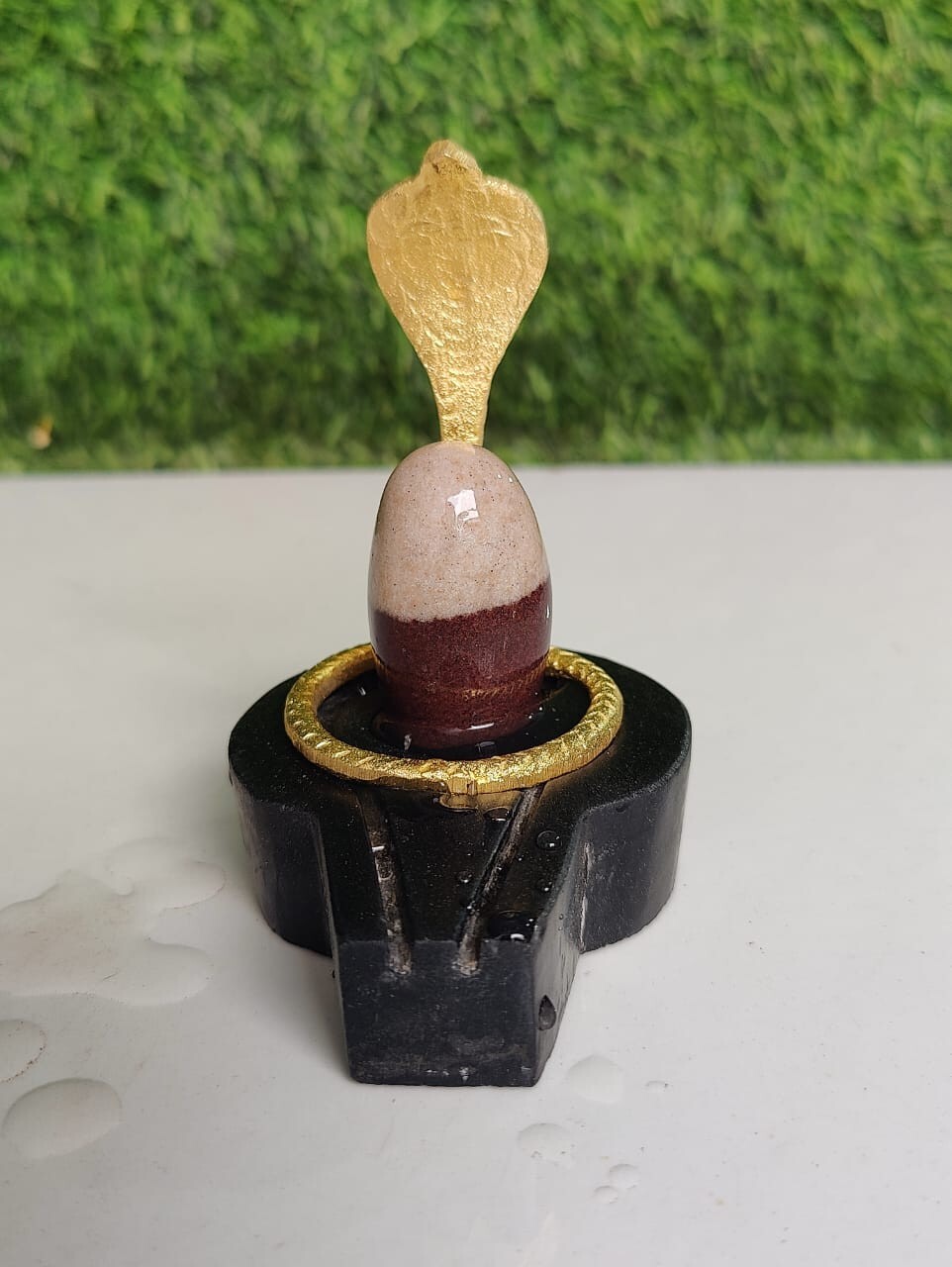 2" Shiva Lingam Stone With Base 4" Snake Indian Narmada Natural