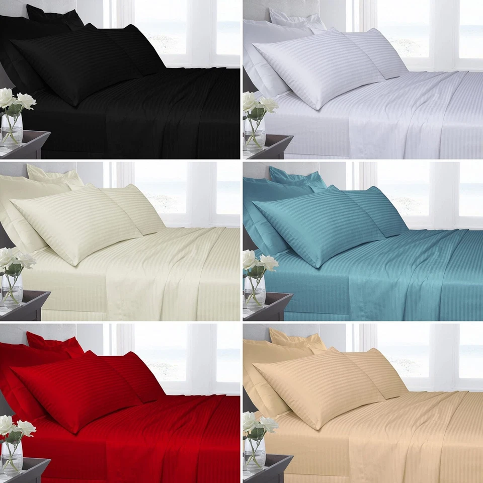 LONDON DREAM Luxurious 100% Egyptian Cotton Flat Bed Sheet, T250 Stain Stripe Soft Top Sheets