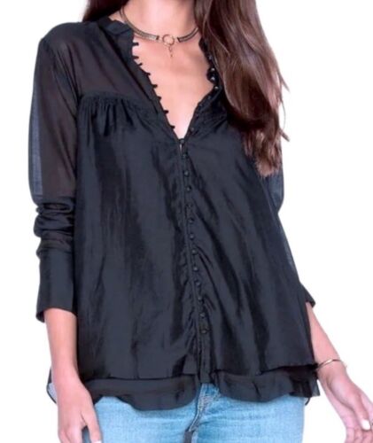 Free People Layers of Black Blouse X Small 2 Sheer Flowy Sexy Sheer Layered NWT
