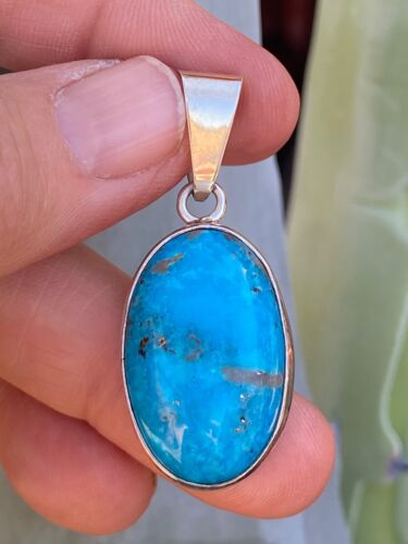 Cabochon blu persiano turchese 47,36 ct in lunetta argento sterling ciondolo Ttl Wt - Foto 2 di 10