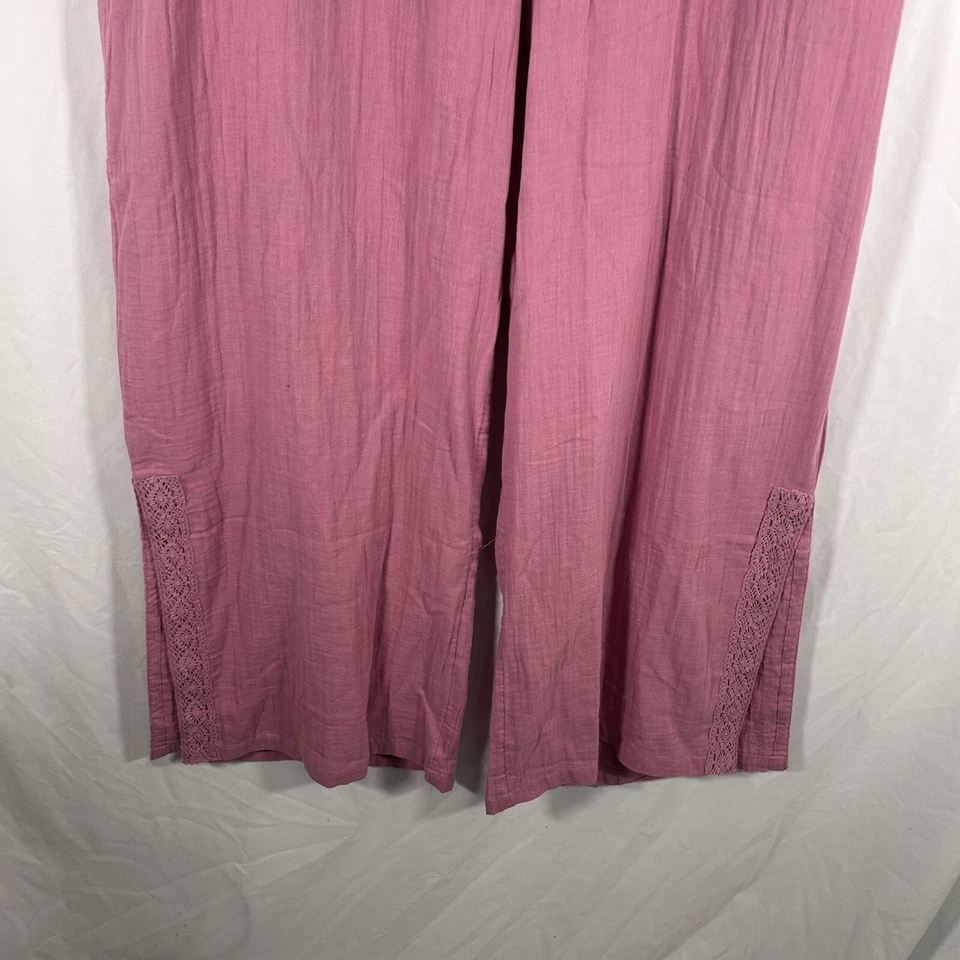 Nuevos Pantalones Ashley Stewart Para Mujer 18 20 Rosa Tirar de Pierna Ancha Hendidura 100% Algodón Foto 3 de 4