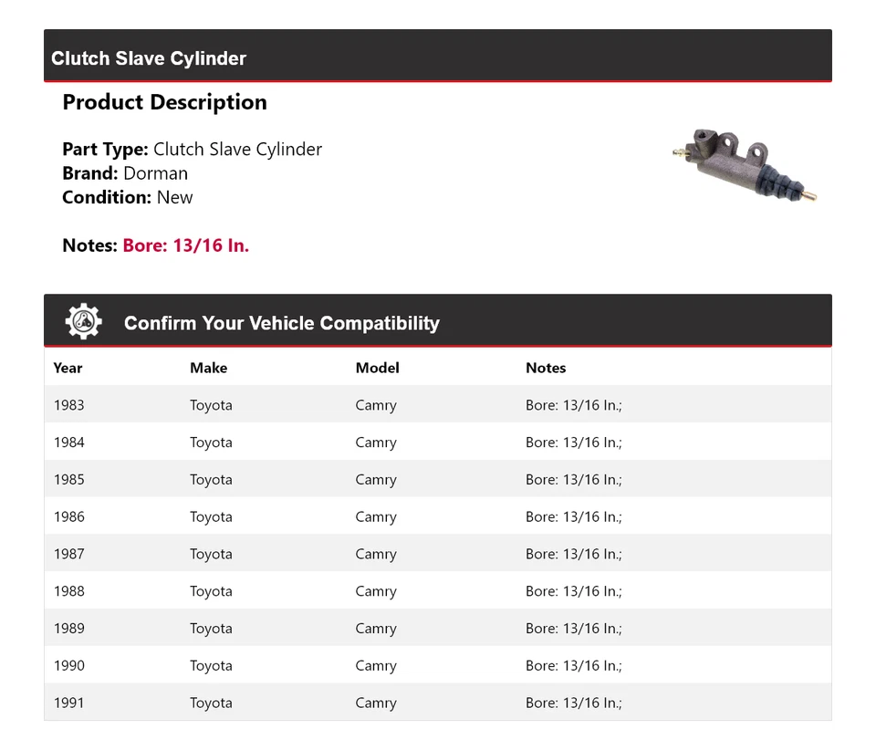 Cilindro esclavo embrague Toyota Camry Dorman 1983-1991 1984 1985 1986 1987 1988 Foto 2 de 4