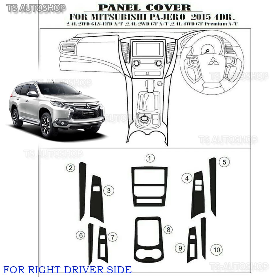For Mitsubishi Pajero Montero Sport 2016 17 Black Carbon Console Air Panel Cover - Image 2 of 4