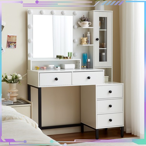 New Dressing Table with LED Lighted Mirror and Drawers & Shelves Vanity Desk - Picture 4 of 11