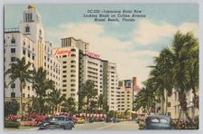 Postcard Miami Beach FL Collins Avenue Hotel Row Saxony 1940s Unposted Linen
