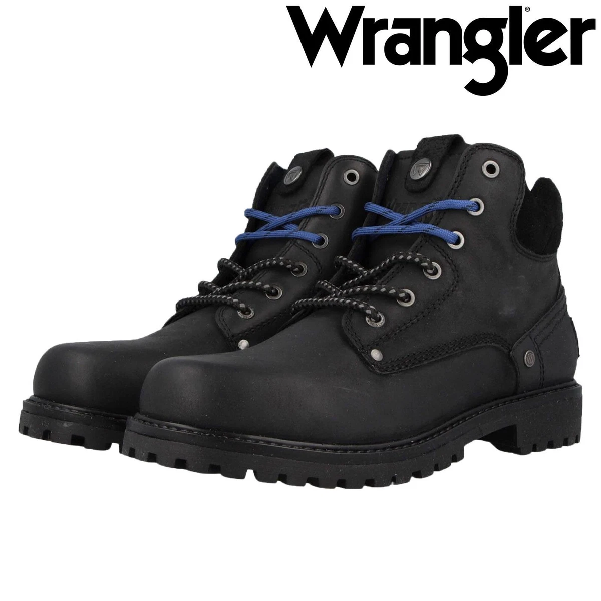 Wrangler Boots Mens Leather Ankle Shoes Black Biker UK 7 12 Yuma WM22030A