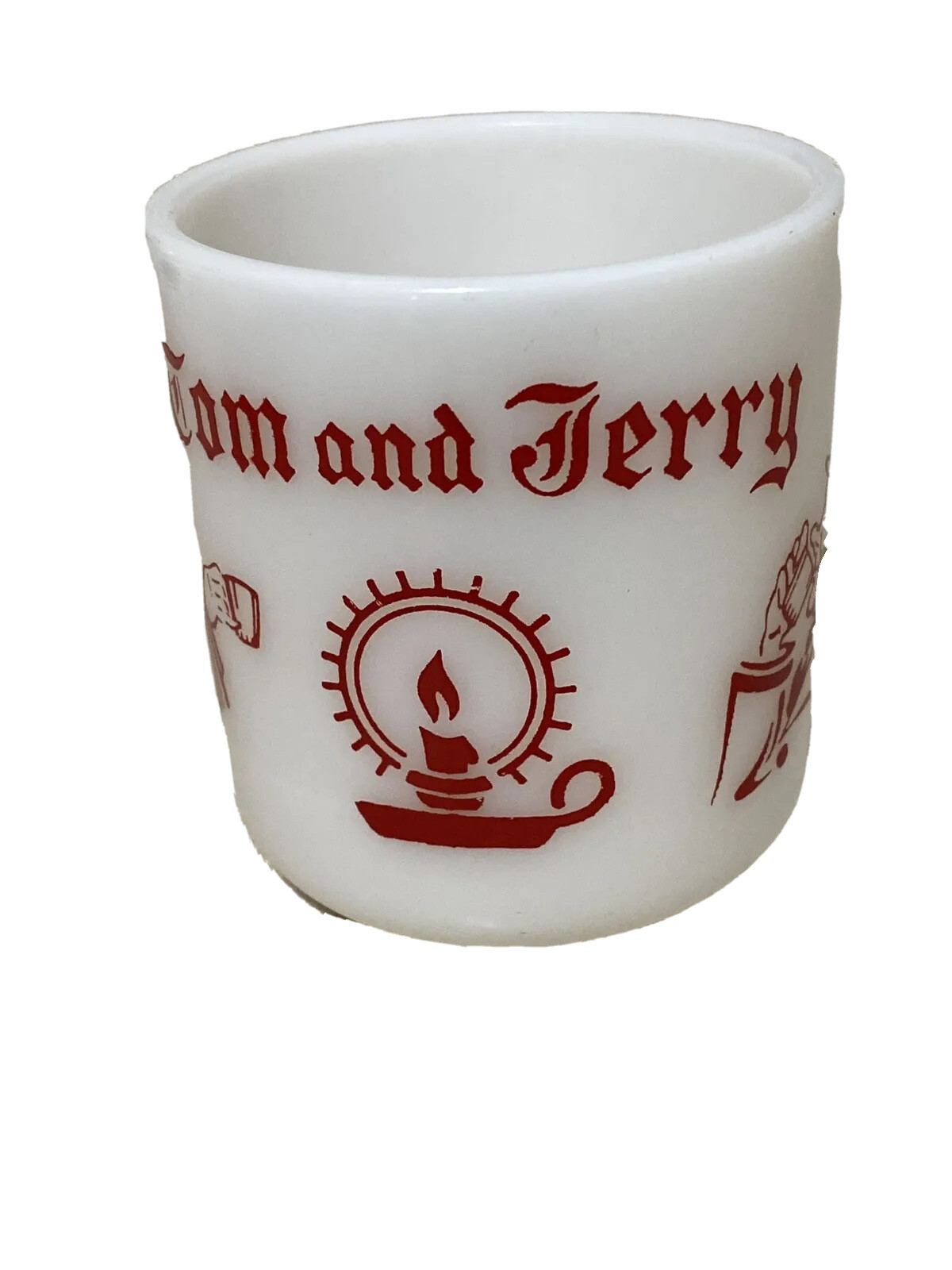 Vintage Hazel Atlas Tom & Jerry White Milk Glass Christmas Egg Nog Mug