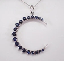 2Ct Round Simulated Sapphire Crescent Moon Pendant 14K White Gold Plated Silver