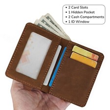 Brown Men's Bifold Vertical Wallet Card Holder Real Full Grain Cowhide Skin