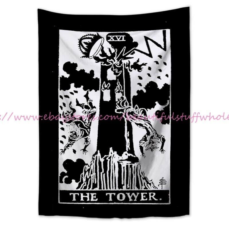 Vintage Tarot Tower Hanging Tapestry Wall Art Cloth Poster