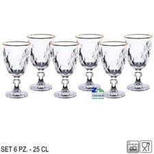 SET 6 PZ CALICI VINO VETRO TRASPARENTE CON BORDO ORO LINEA KREATY GOLD 25 CL