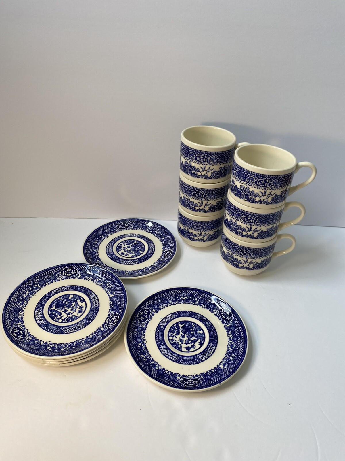 Blue Willow Dish Set 6 Cups and 6 Plates eBay