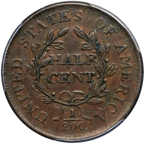 1806 C-1 R-1 PCGS AU 53 Sm 6, No Stems Draped Bust Half Cent Coin 1/2c - Picture 2 of 3