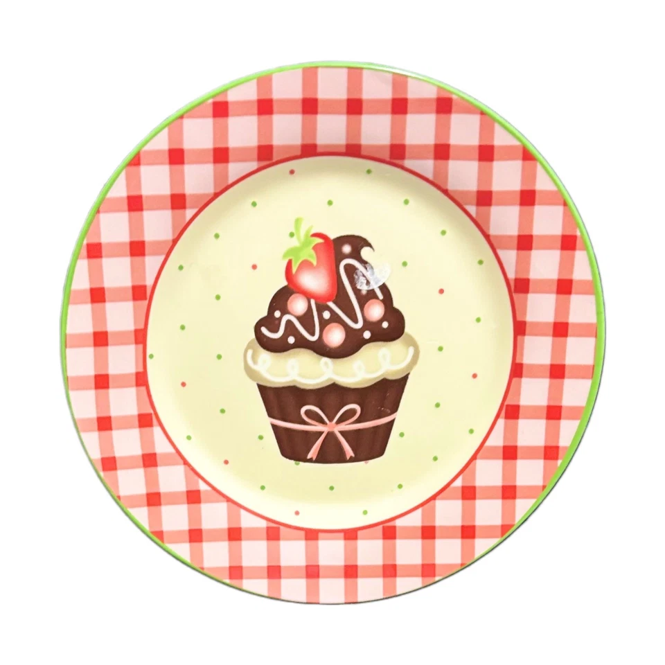 TRISA 4 Platos de Postre Dulces Cumpleaños Cupcake Fiesta Plato Borde a Cuadros 8”D Foto 3 de 4