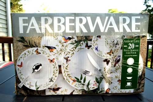 Arbor Life by Farberware 20 Piece Service for 4 Plate Bowl Cup Saucer - NIB Set