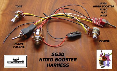 TONE MONSTER SG3D NITRO BOOSTER HARNESS Guitar Bass Active Hi/Lo~Flat Boost~Mids