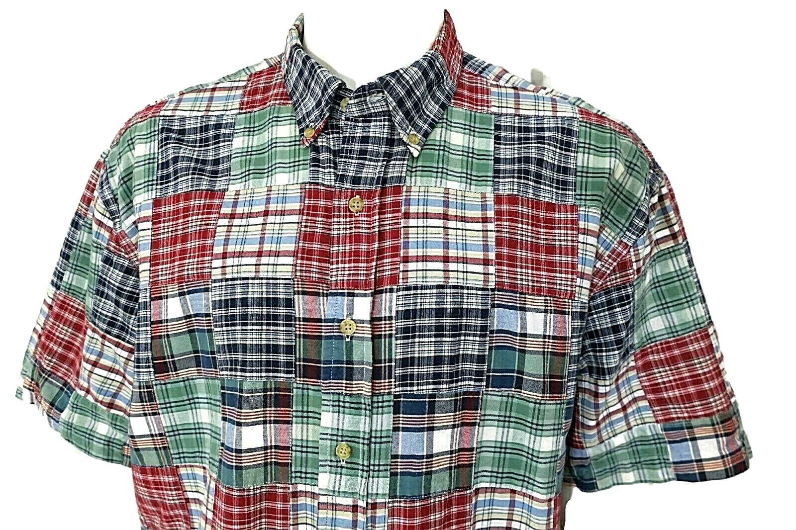 Eddie Bauer Patchwork Plaid Button Collar Short S… - image 1