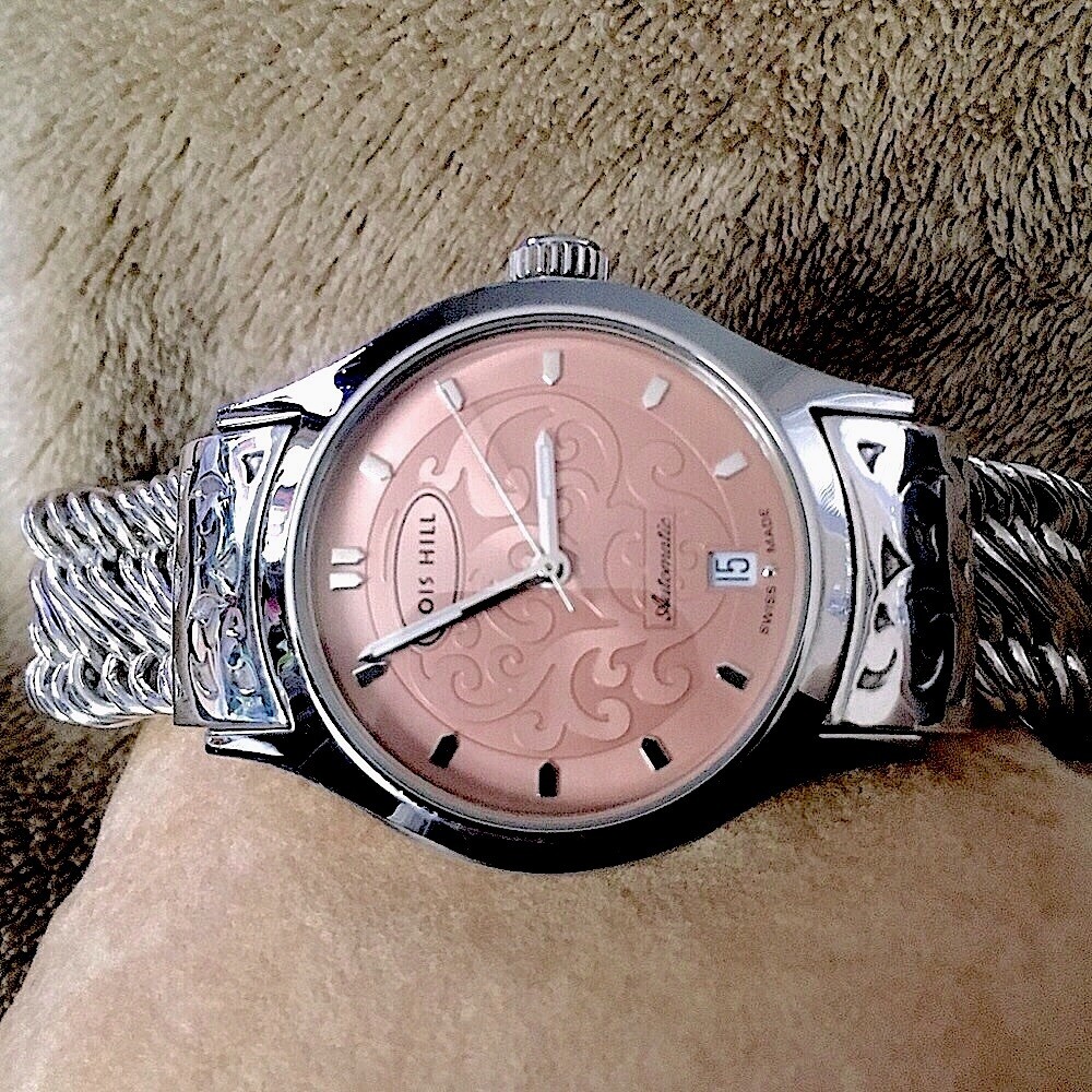 LOIS HILL Watch Pink Face Automatic Sterling Band RARE Lois Hill Sterling Silver Pink Face... | Depop main image 4