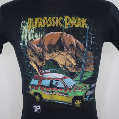 Jurassic Park 1993 USA製ラプター Tシャツヴィンテージ両面 VTG 1993 JURASSIC PARK T-REX Explorer Jeep Scene Single Stitch T
