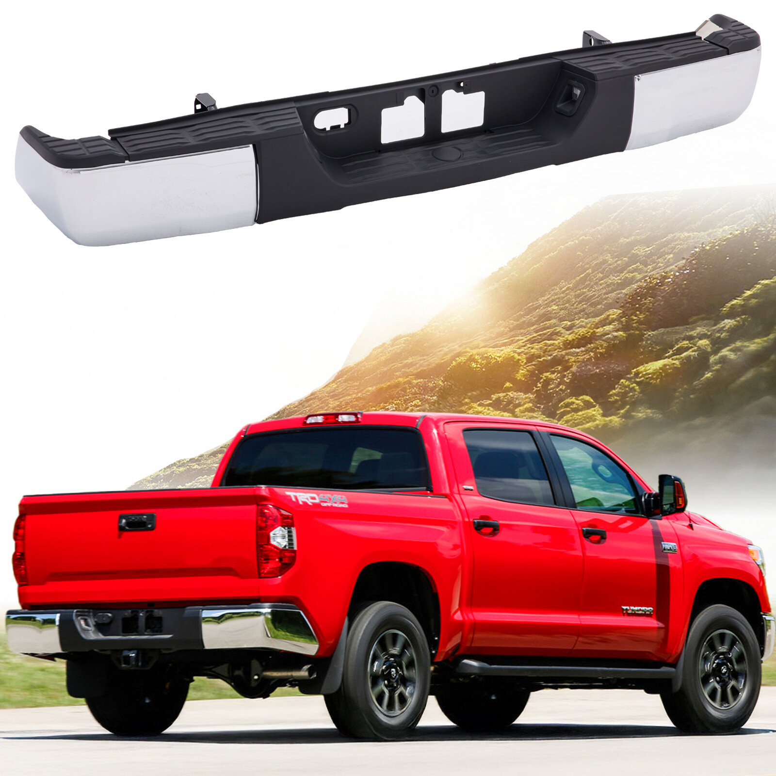 Rear Step Bumper Assembly For 2014-2021 Toyota Tundra w/o Sensor Holes Chrome