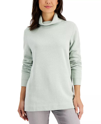Karen Scott Sport Womens Small Cotton Fleece Turtleneck Sweatshirt Aqua $39 SW3