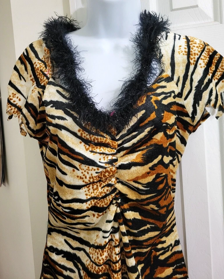Vestido con estampado de animales de tigre disfraz lencería para mujer disfraces Halloween piel negra Foto 3 de 4