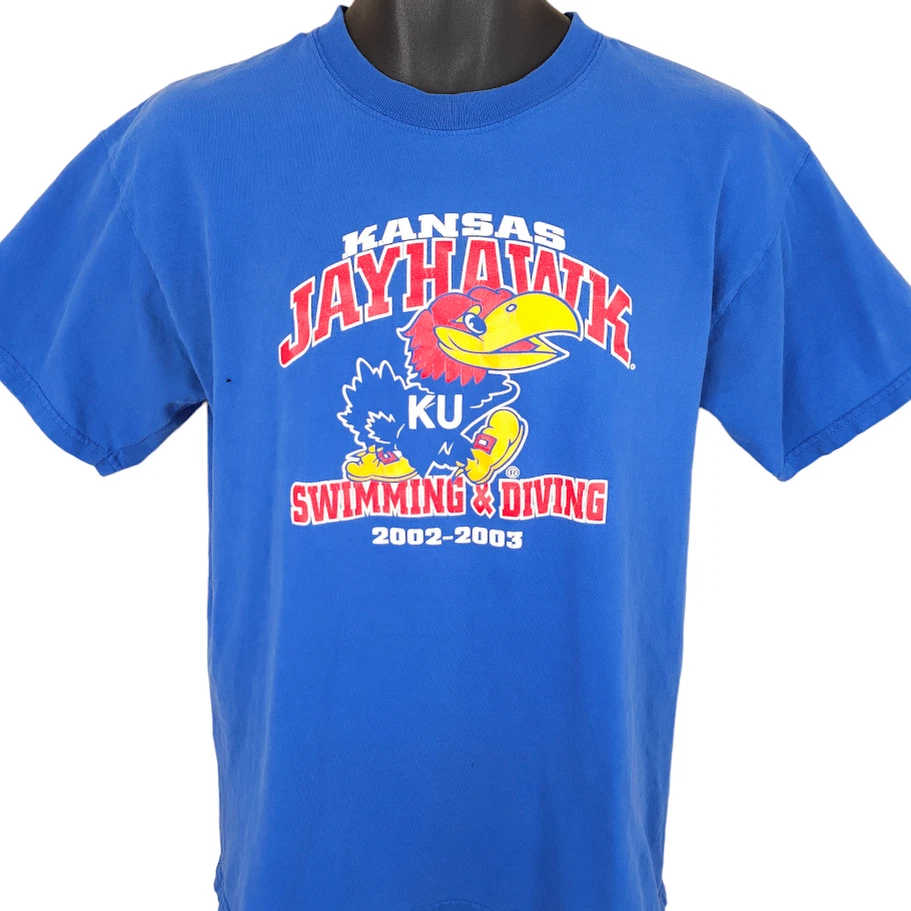 Vintage Kansas Jayhawks T Shirt Mens Size Medium Blue Y2K Swimming & Diving - Image 2 of 4