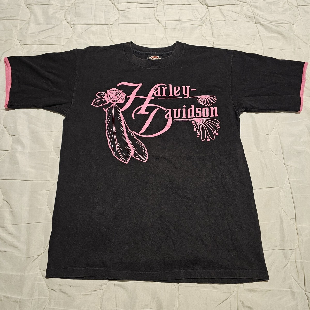 Vintage 90s Harley Davidson Archies Columbus Georgia Pink Script T