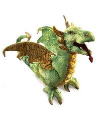 FOLKMANIS Hand Puppet Dragon Plush Toy. Green Brown. Large. WYVERN