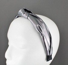 Grey turban knot headband shiny lam fabric covered grip teeth lame